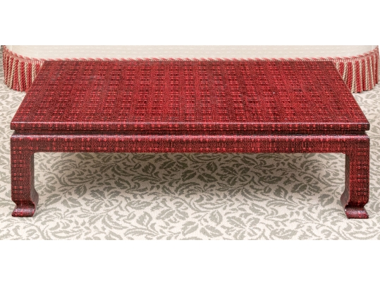Chic Chinese Lacquered Woven Textural Cocktail Table
