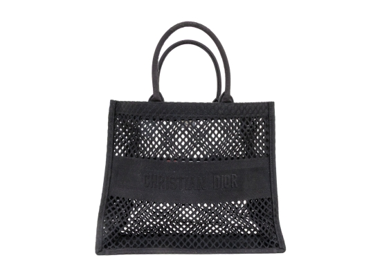 Christian Dior Large Black Fabric Mesh Book Tote Bag