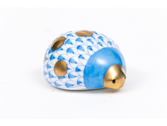 Herend Hungarian Hand-painted Porcelain Ladybug, Blue Fishnet Pattern