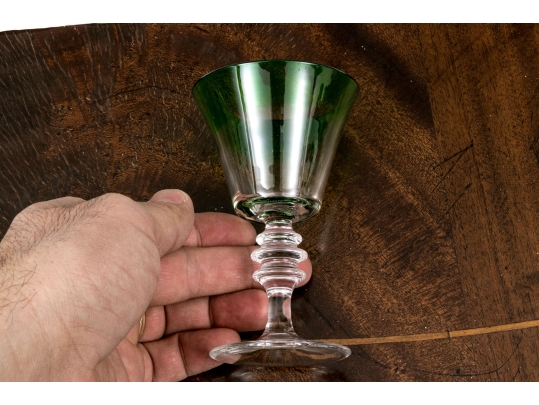 Set Of Fifteen Green Trimmed Stemware