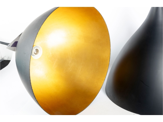 Pair Of Modern Black Metal Globe Pendant Lights