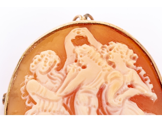 9k Yellow Gold Lovely Three Grace Motif Carved Cameo Brooch/pendant