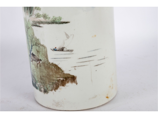 20th Century Chinese Porcelain Hat Stand With Landscape Scene