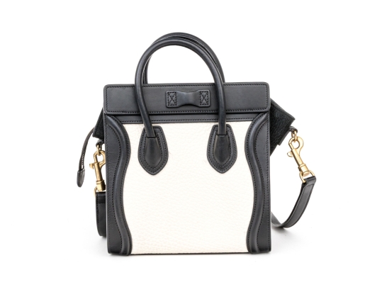 Celine Black And Soft White Leather Top Handle Bag, With Shoulder Strap