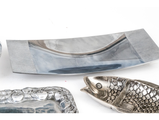 Group Of Four Cast Aluminum Serving Platters And Bowls