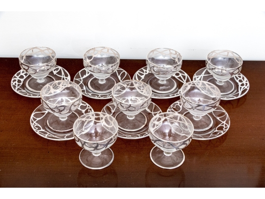 Collection Of Silver Overlaid Sherbet Glasses With Underplates