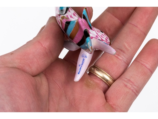 Herend Hungary Hand-Painted Porcelain Fish Figure, Pink Fishnet Pattern With Multicolor Fins