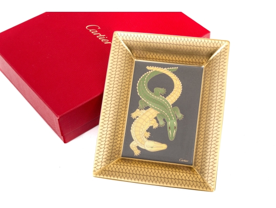 Cartier Fabulous Double Crocodile Limoge Porcelain Trinket Tray, With Box