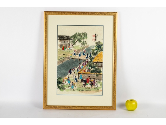 Framed Korean Folk Painting On Mulberry Paper