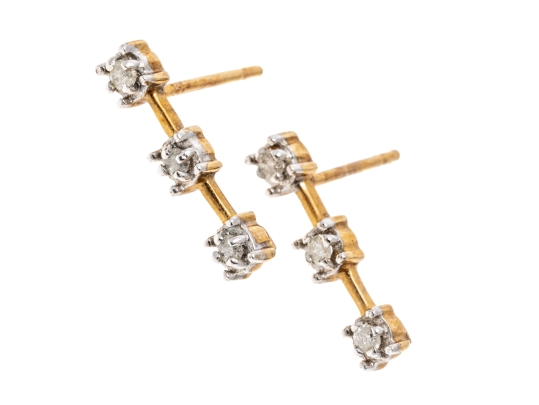 9k Yellow Gold Diamond Stacked Drop Earrings, App. 0.06 TCW