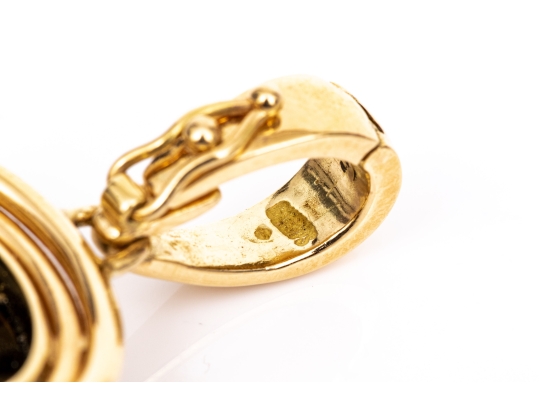 Gumps 18k Yellow Gold Classic Oval Black Onyx Ribbed Frame Pendant/enhancer