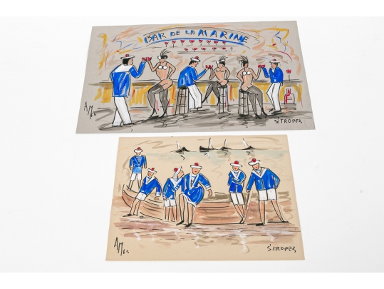 Two Unframed Signed Watercolors On Paper, 