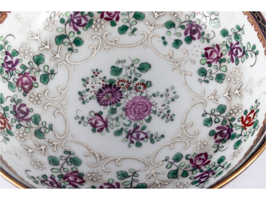Hand-Painted Chinese Export Porcelain Bowl With Floral And Gilt Decoration