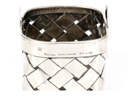 Cartier Whimsical Handmade Sterling Silver Woven Basket, With Box
