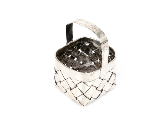 Cartier Whimsical Handmade Sterling Silver Woven Basket, With Box