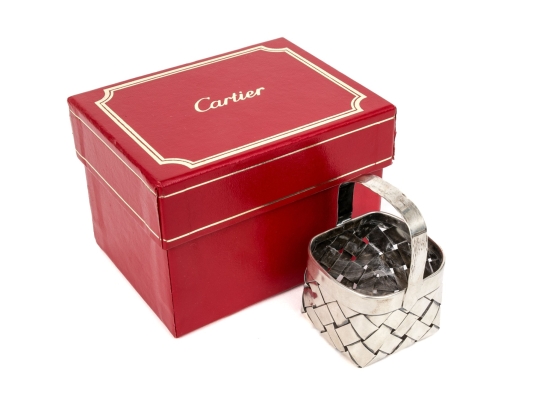 Cartier Whimsical Handmade Sterling Silver Woven Basket, With Box