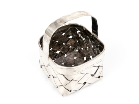 Cartier Whimsical Handmade Sterling Silver Woven Basket, With Box