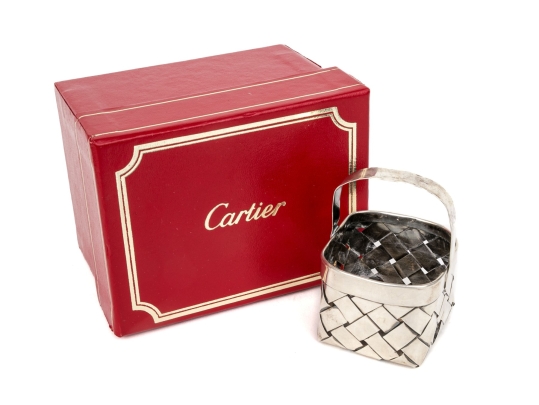 Cartier Whimsical Handmade Sterling Silver Woven Basket, With Box