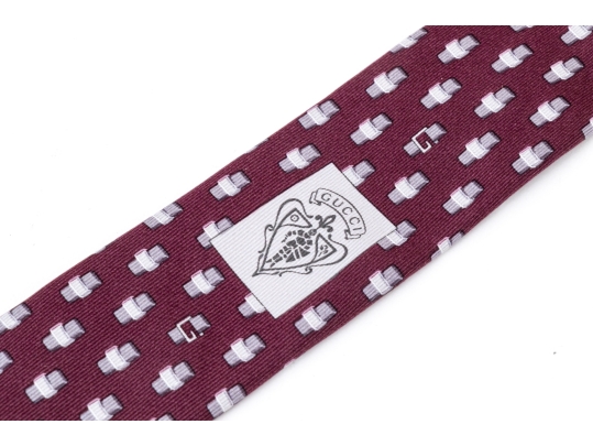 Gucci Burgundy And Grey Toned Patterned Silk Tie