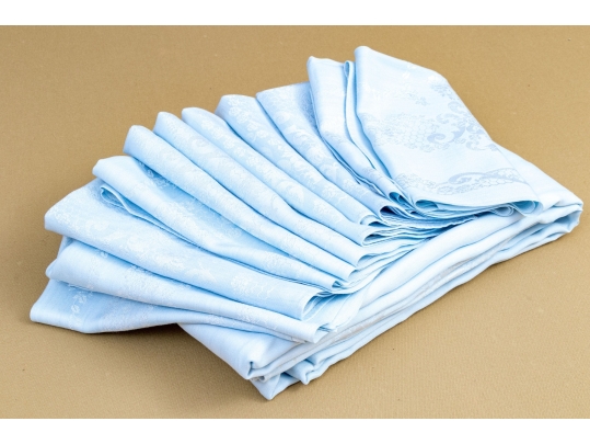 Set Of Eleven Embroidered Linen Napkins And One Tablecloth