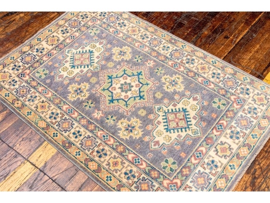Hand Knotted Wool Pakistan Kazak Room Accent Carpet, 3'-3
