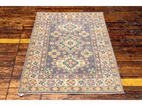 Hand Knotted Wool Pakistan Kazak Room Accent Carpet, 3'-3