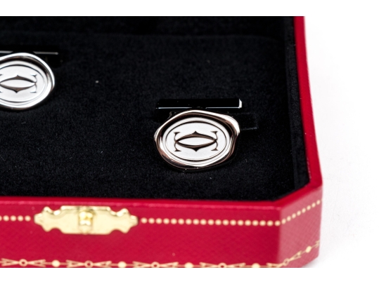 Cartier Sterling Silver Promotional Wax Seal Logo Motif Cufflinks, With Box 