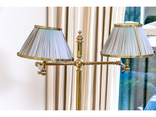 Quality Brass Twin Light Floor Lamp With Shelf