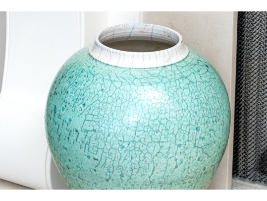 Studio Pottery Celadon Crackle Ceramic Jar