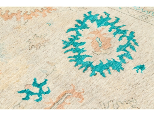 Hand Knotted Afgan Oushak Wool Room Size Carpet - 9' 1