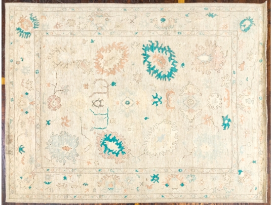 Hand Knotted Afgan Oushak Wool Room Size Carpet - 9' 1