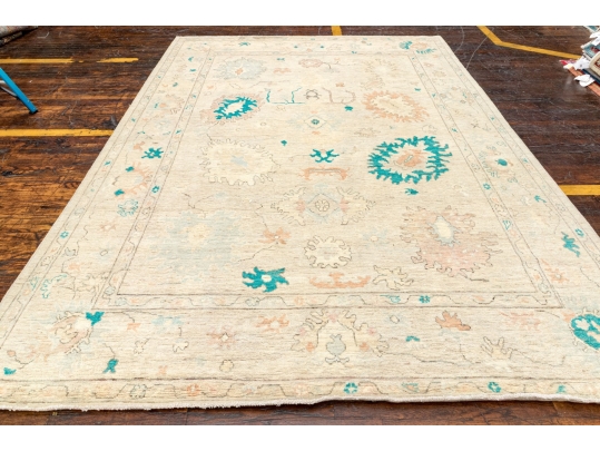 Hand Knotted Afgan Oushak Wool Room Size Carpet - 9' 1