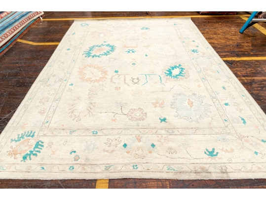 Hand Knotted Afgan Oushak Wool Room Size Carpet - 9' 1