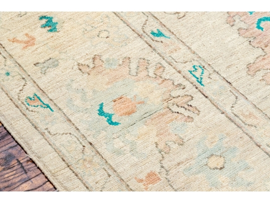 Hand Knotted Afgan Oushak Wool Room Size Carpet - 9' 1