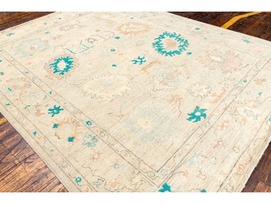 Hand Knotted Afgan Oushak Wool Room Size Carpet - 9' 1