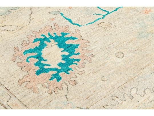 Hand Knotted Afgan Oushak Wool Room Size Carpet - 9' 1