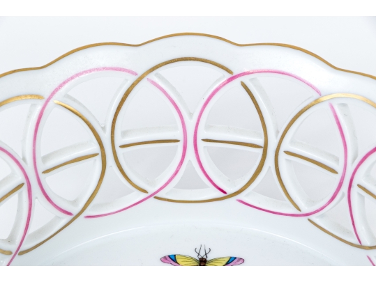 Herend Hungary Hand-Painted Porcelain Reticulated Bowl, Rothschild Bird (RO) Pattern