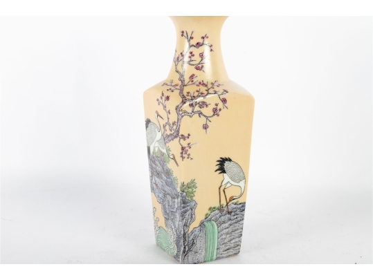 Decorative Chinese Porcelain Vase With Cranes And Blossoms
