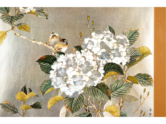 Japanese Foil Print Of Birds And Blossoms