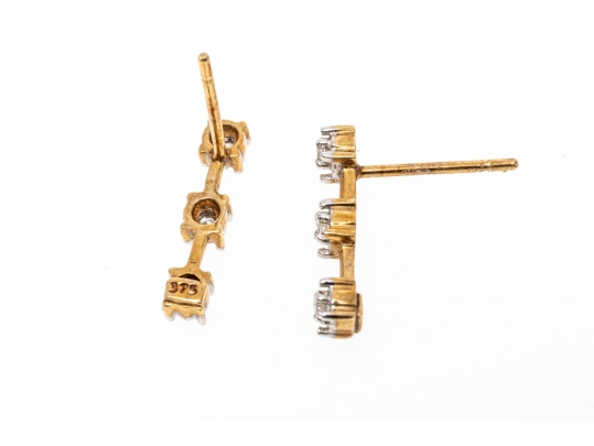 9k Yellow Gold Diamond Stacked Drop Earrings, App. 0.06 TCW
