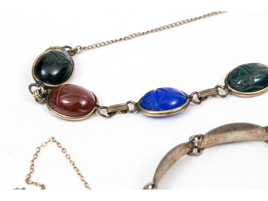 Small Lot Of Assorted Costume Jewelry, Including A Danish Silver Bracelet