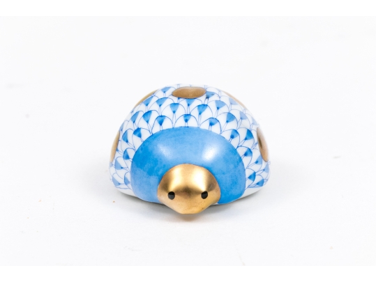 Herend Hungarian Hand-painted Porcelain Ladybug, Blue Fishnet Pattern