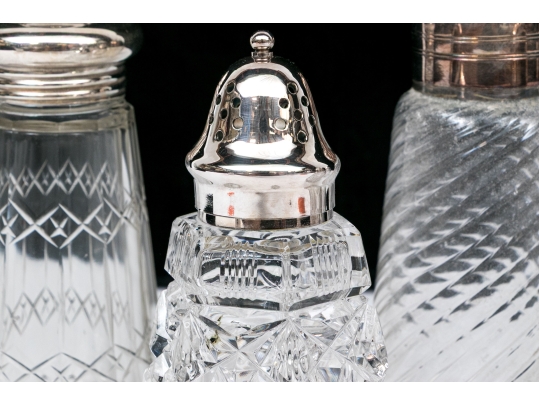 Collection Of Five Crystal And Silverplate Shakers