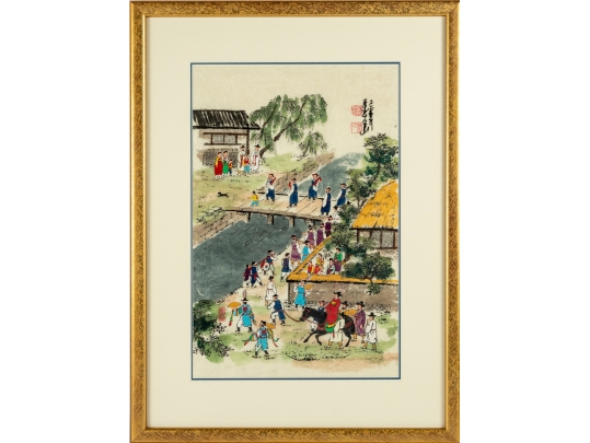 Framed Korean Folk Painting On Mulberry Paper