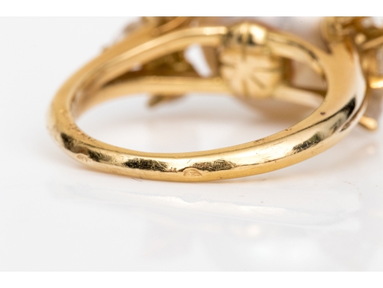 Fred 18k Yellow Gold Magnficent Vintage South Sea Cultured Pearl And Diamond Ring, Size 5.75