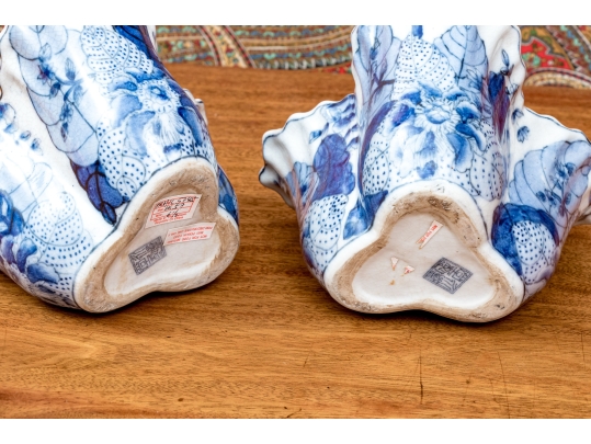 Pair Of Decorative Chinese Porcelain Trefoil Partitioned Vases