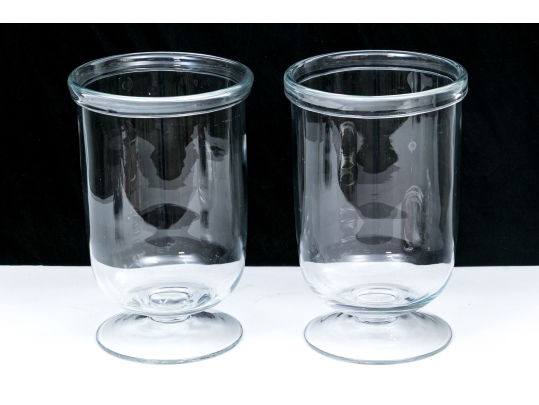 A Substantial Pair Of Simon Pearce Style Footed Glass Hurricanes