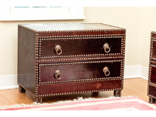Pair Of Vintage Leather Wrapped Two Drawer Chests