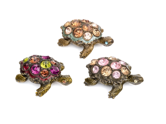 Group Of Three Jay Strongwater Tiny Turtle Form Boxes Set With Stones 