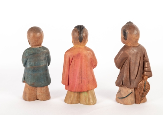 Set Of Three Hand-Carved Asian Wooden Figures